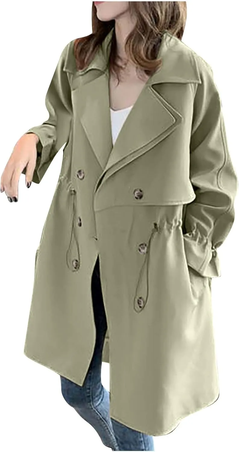Women's Ligtweight Jackets Anorak Utility Drawstring Waist Hoodie Zip Up Casual Trench Coat Windbreaker with Pockets