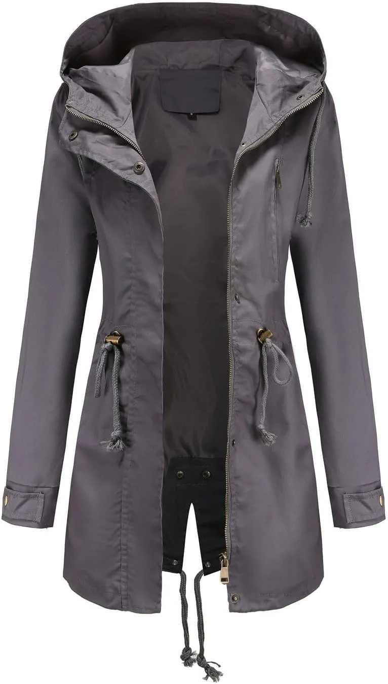 Women's Ligtweight Jackets Utility Slim Fit Zip Up Casual Fall Top Hooded Military Anorak Jackets with Pockets
