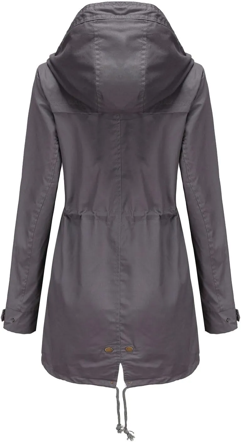 Women's Ligtweight Jackets Utility Slim Fit Zip Up Casual Fall Top Hooded Military Anorak Jackets with Pockets