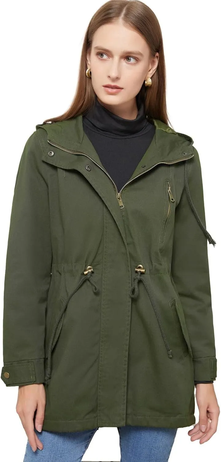 Women's Ligtweight Jackets Utility Slim Fit Zip Up Casual Fall Top Hooded Military Anorak Jackets with Pockets