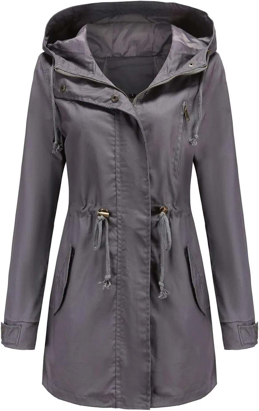 Women's Ligtweight Jackets Utility Slim Fit Zip Up Casual Fall Top Hooded Military Anorak Jackets with Pockets