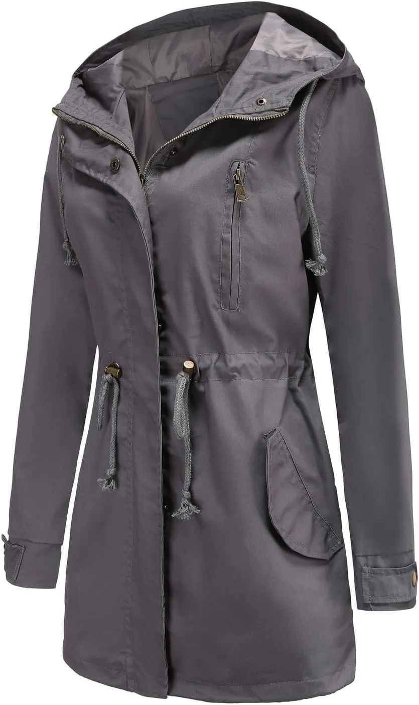 Women's Ligtweight Jackets Utility Slim Fit Zip Up Casual Fall Top Hooded Military Anorak Jackets with Pockets