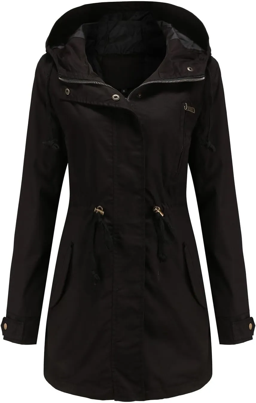 Women's Ligtweight Jackets Utility Slim Fit Zip Up Casual Fall Top Hooded Military Anorak Jackets with Pockets