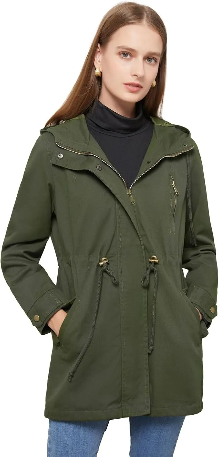Women's Ligtweight Jackets Utility Slim Fit Zip Up Casual Fall Top Hooded Military Anorak Jackets with Pockets