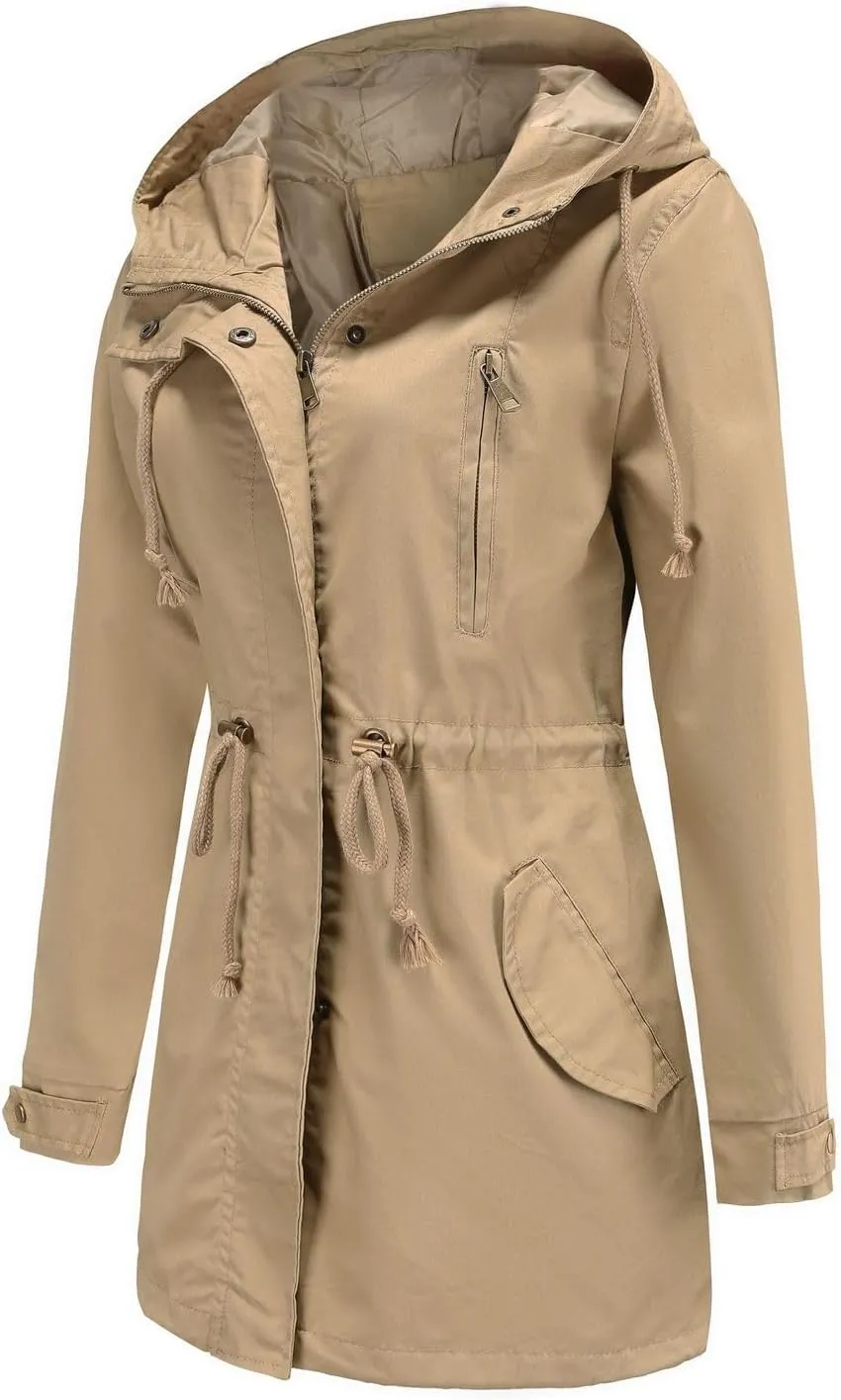 Women's Ligtweight Jackets Utility Slim Fit Zip Up Casual Fall Top Hooded Military Anorak Jackets with Pockets