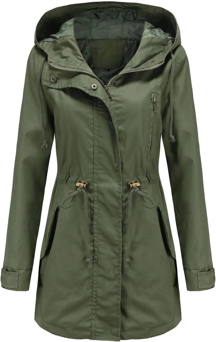 Women's Ligtweight Jackets Utility Slim Fit Zip Up Casual Fall Top Hooded Military Anorak Jackets with Pockets