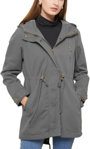 Women's Ligtweight Jackets Utility Slim Fit Zip Up Casual Fall Top Hooded Military Anorak Jackets with Pockets