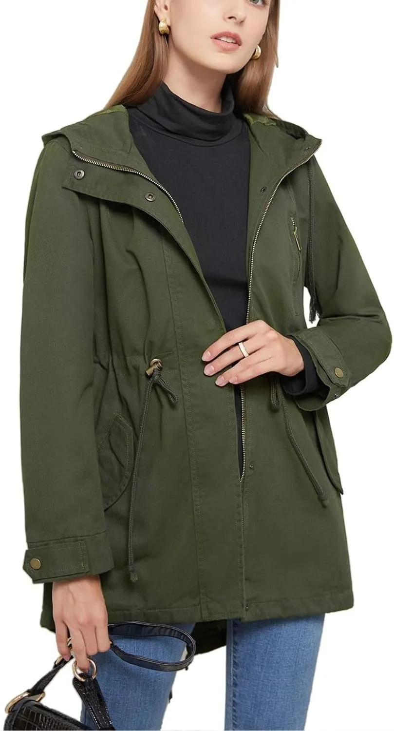 Women's Ligtweight Jackets Utility Slim Fit Zip Up Casual Fall Top Hooded Military Anorak Jackets with Pockets