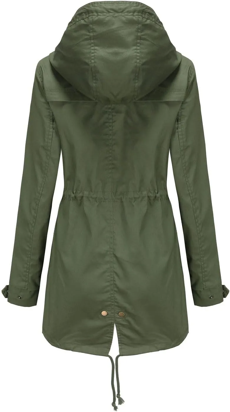 Women's Ligtweight Jackets Utility Slim Fit Zip Up Casual Fall Top Hooded Military Anorak Jackets with Pockets