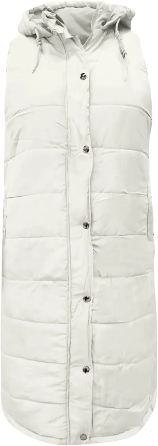 Women's Long Puffer Vest Cotton Sleeveless Puffy Jacket Womens Down Jackets Vest Zip Up Hooded Long Overcoat