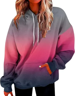 Womens Oversized Hoodies Tie Dye Gradient Hooded Sweatshirts Teen Girls Fall Long Sleeve Fleece Pullover Tops
