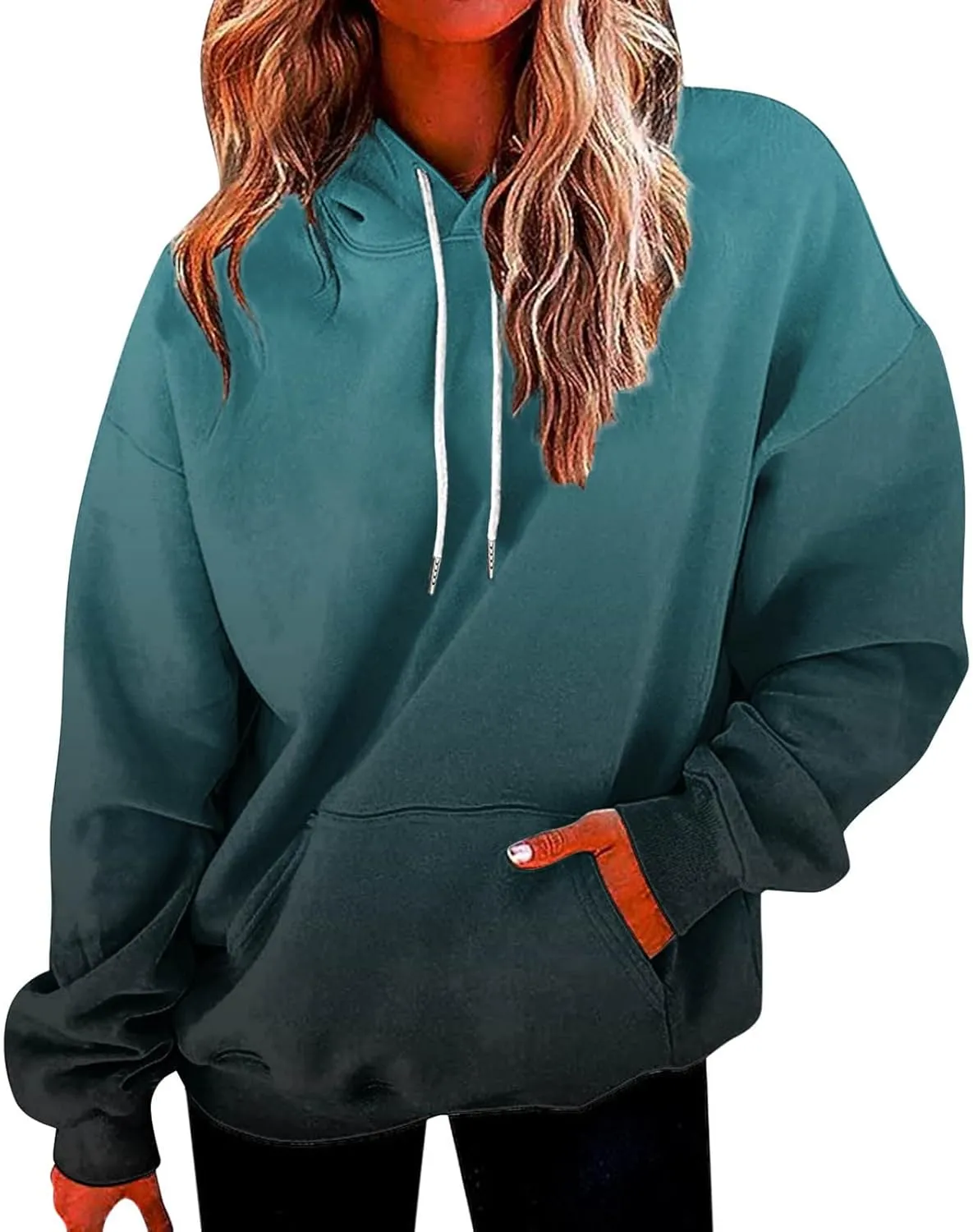 Womens Oversized Pullover Hoodie Tie Dye Gradient Color Hooded Sweatshirts Fall Casual Tunic Tops with Pocket
