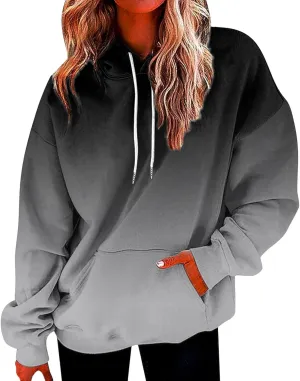 Womens Oversized Pullover Hoodie Tie Dye Gradient Color Hooded Sweatshirts Fall Casual Tunic Tops with Pocket