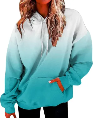 Womens Oversized Pullover Hoodie Tie Dye Gradient Color Hooded Sweatshirts Fall Casual Tunic Tops with Pocket