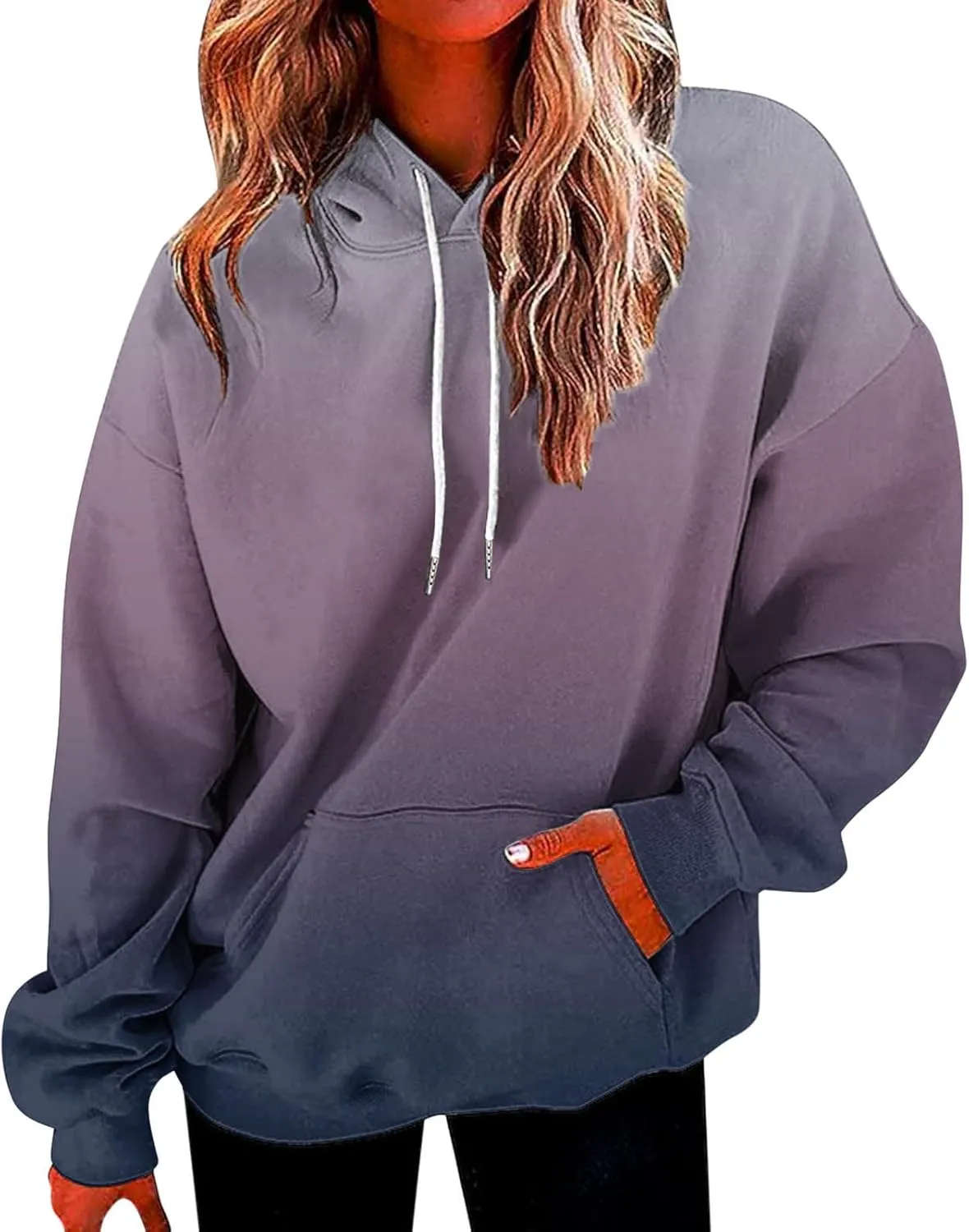 Womens Oversized Pullover Hoodie Tie Dye Gradient Color Hooded Sweatshirts Fall Casual Tunic Tops with Pocket