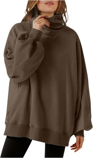 Women's Oversized Sweater Fleece Sweatshirts Long Sleeve Tunic Top Cowl Neck Casual Loose Fit Trendy Pullover Shirts