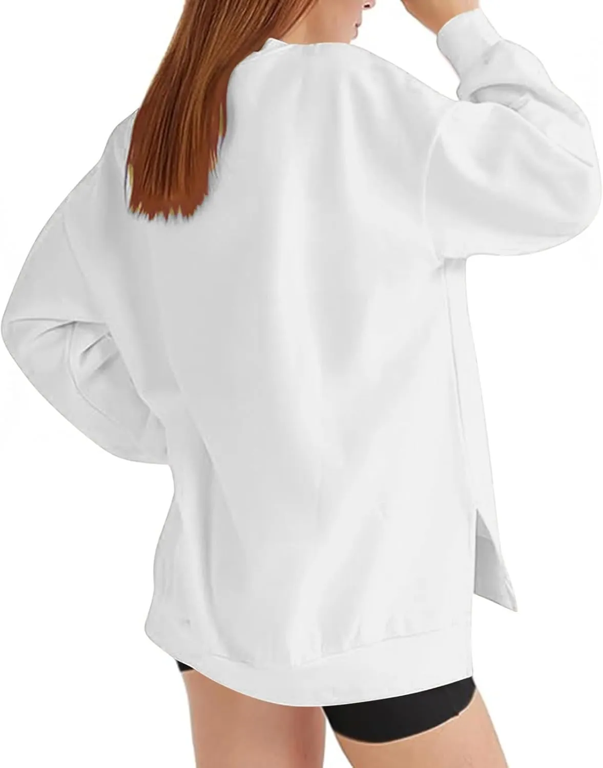 Women's Oversized Sweatshirts Solid Color Long Sleeve Crewneck Hoodies Side Slit Lightweight Pullovers Dailywear