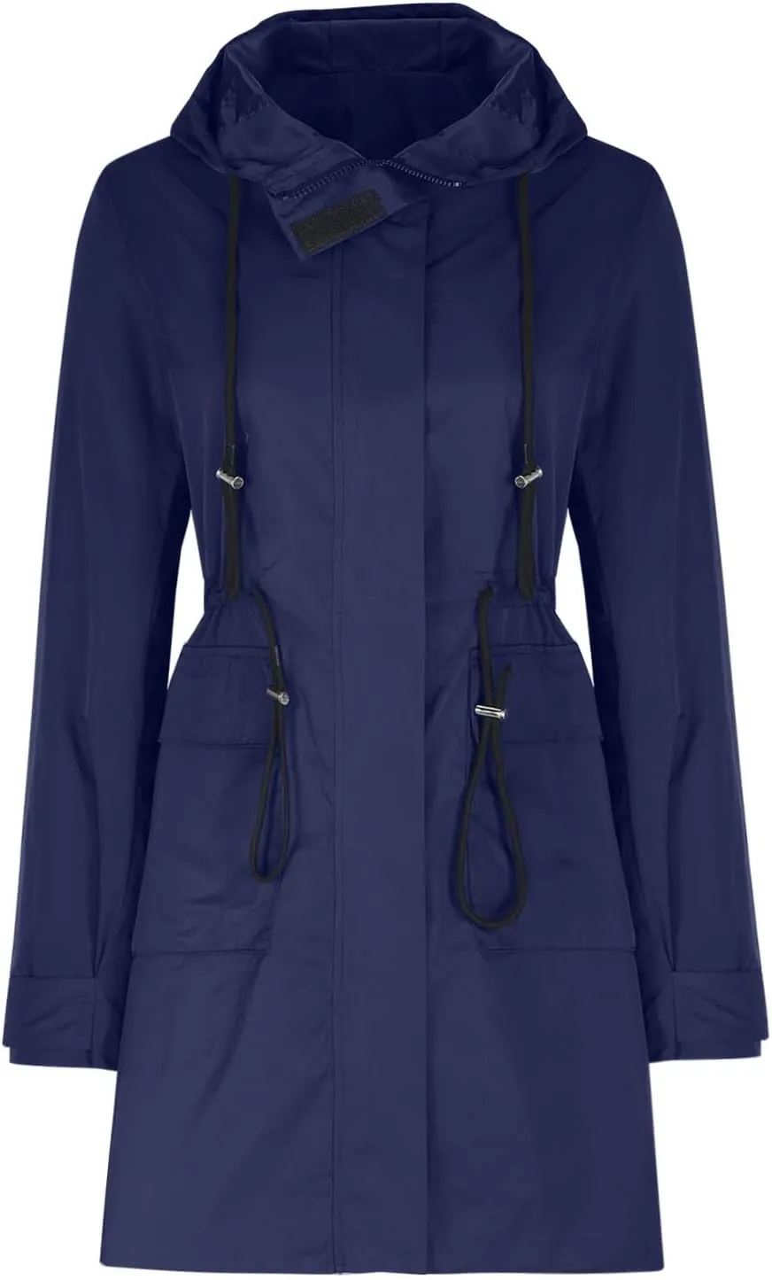 Women's Plus Size Hooded Jackets Lightweight Anorak Drawstring Utility Jacket with Pockets Outdoor Trench Coats