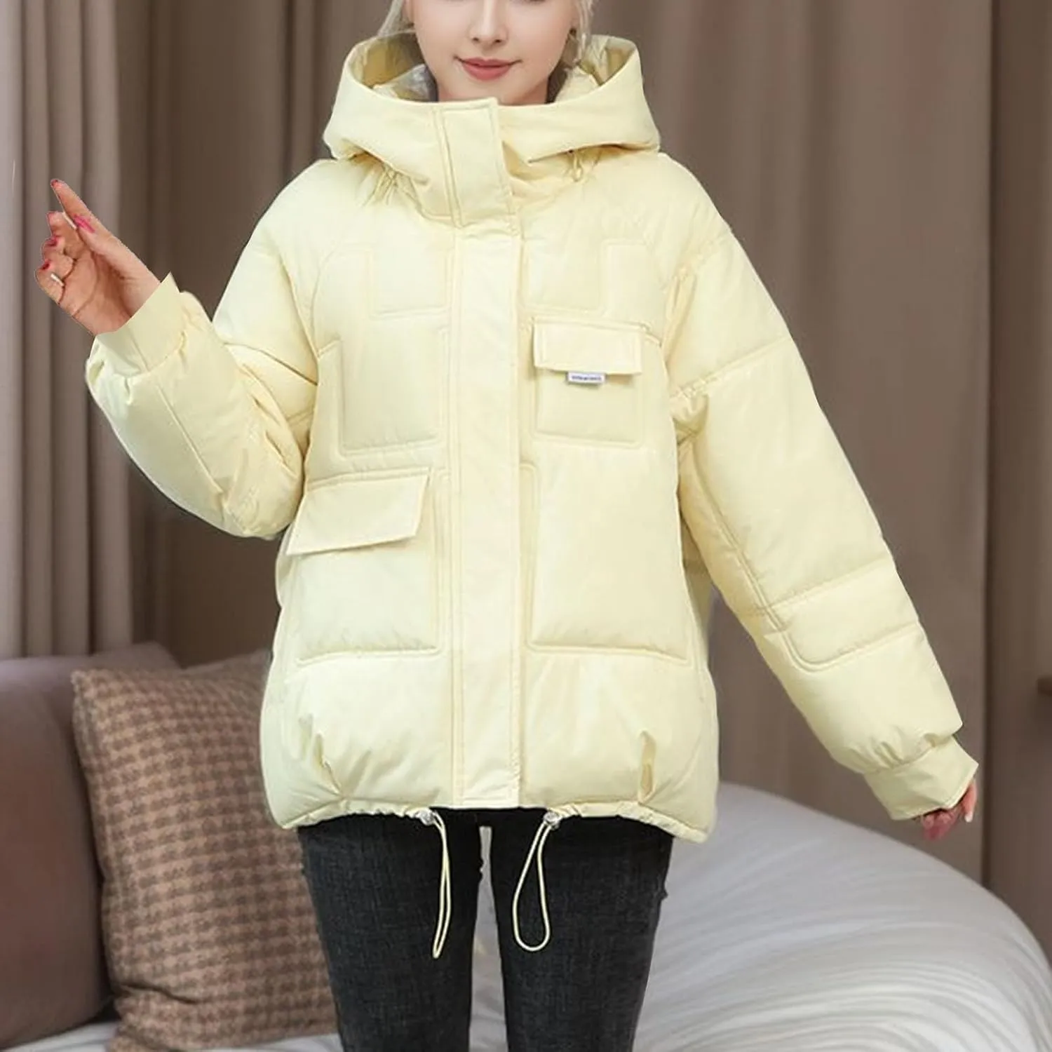Women's Puffer Jacket Packable Quilted Light Down Jacket Oversized Short Bubble Coat Waterproof Jacket With Hood