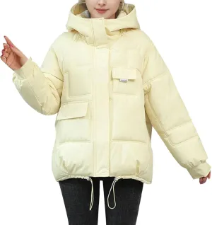 Women's Puffer Jacket Packable Quilted Light Down Jacket Oversized Short Bubble Coat Waterproof Jacket With Hood