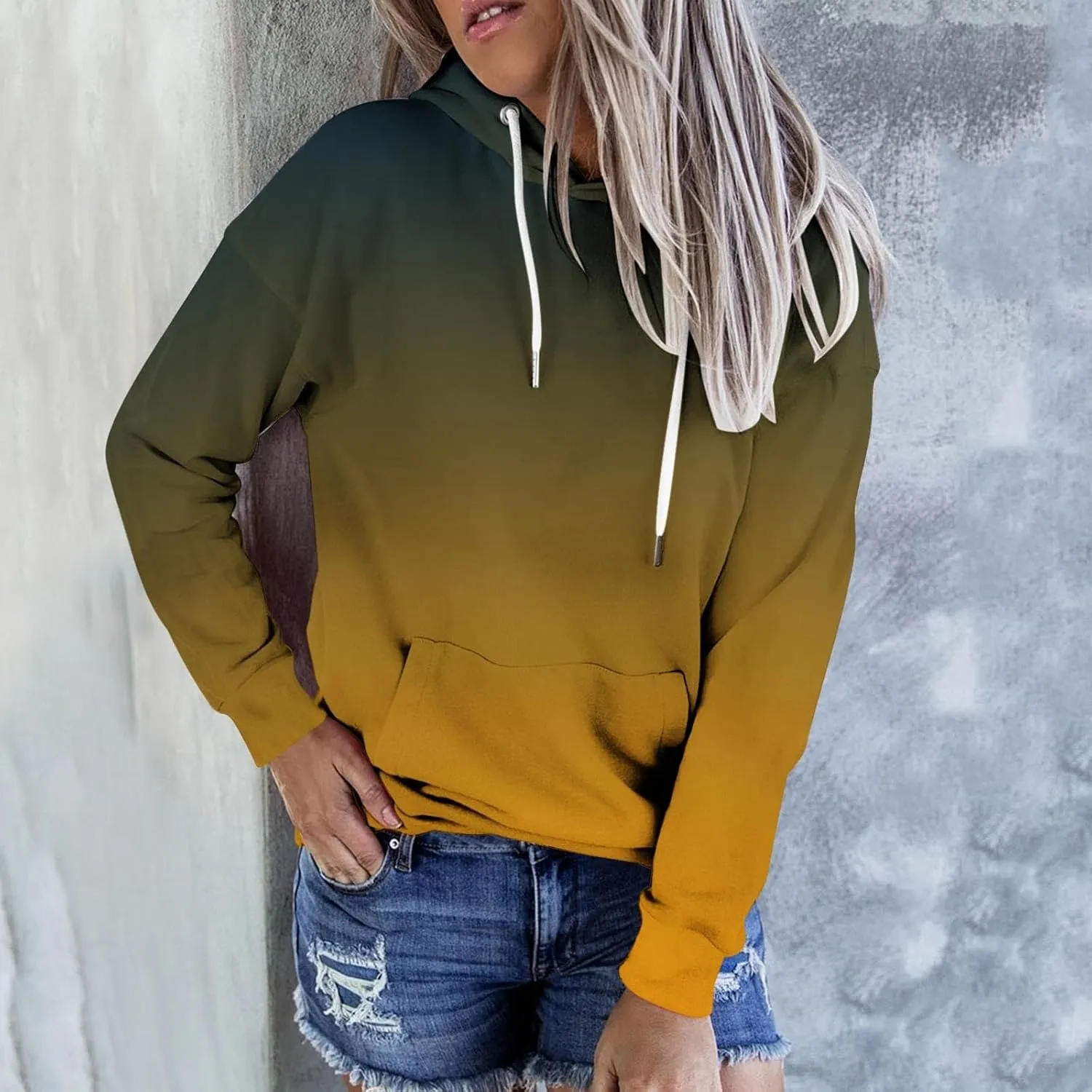Womens Pullover Hoodie Sweatshirts Casual Tie Dye Tunic Shirts Long Sleeve Drawstring Pullover Tops With Pocket