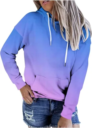 Womens Pullover Hoodie Sweatshirts Casual Tie Dye Tunic Shirts Long Sleeve Drawstring Pullover Tops With Pocket