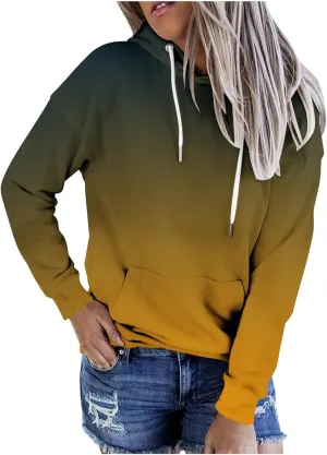 Womens Pullover Hoodie Sweatshirts Casual Tie Dye Tunic Shirts Long Sleeve Drawstring Pullover Tops With Pocket