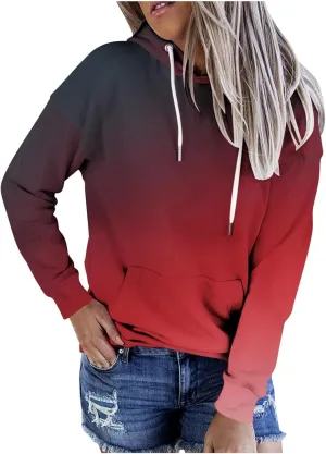 Womens Pullover Hoodie Sweatshirts Casual Tie Dye Tunic Shirts Long Sleeve Drawstring Pullover Tops With Pocket