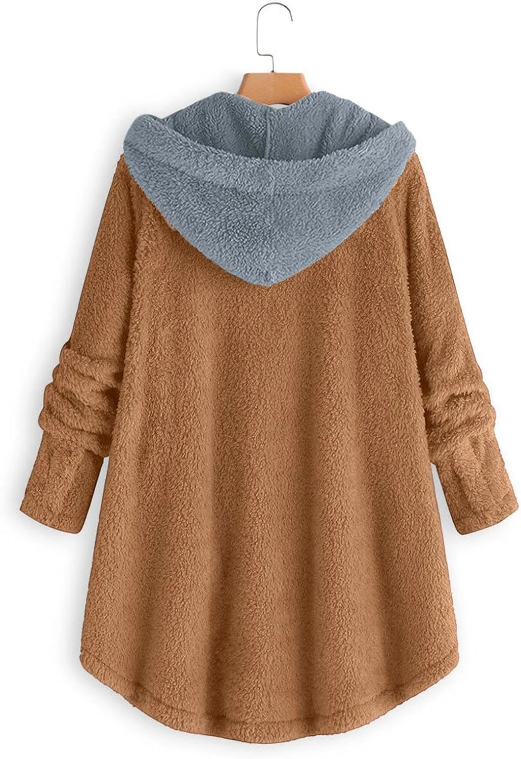 Women's Sherpa Fleece Oversized Coats Button Down Curved Hem Hooded Loose Cardigan Winter Warm Jacket Fuzzy Outwear