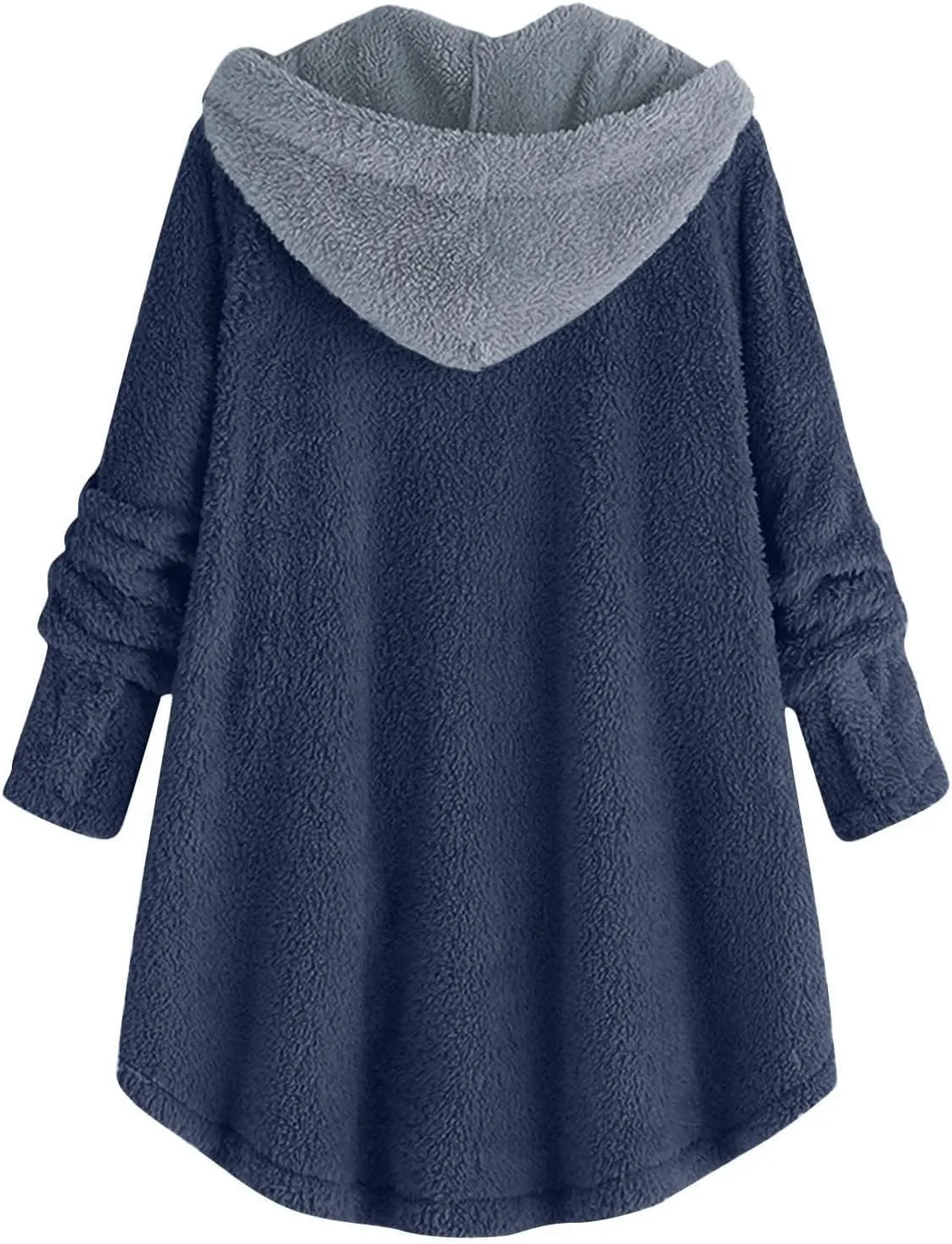 Women's Sherpa Fleece Oversized Coats Button Down Curved Hem Hooded Loose Cardigan Winter Warm Jacket Fuzzy Outwear
