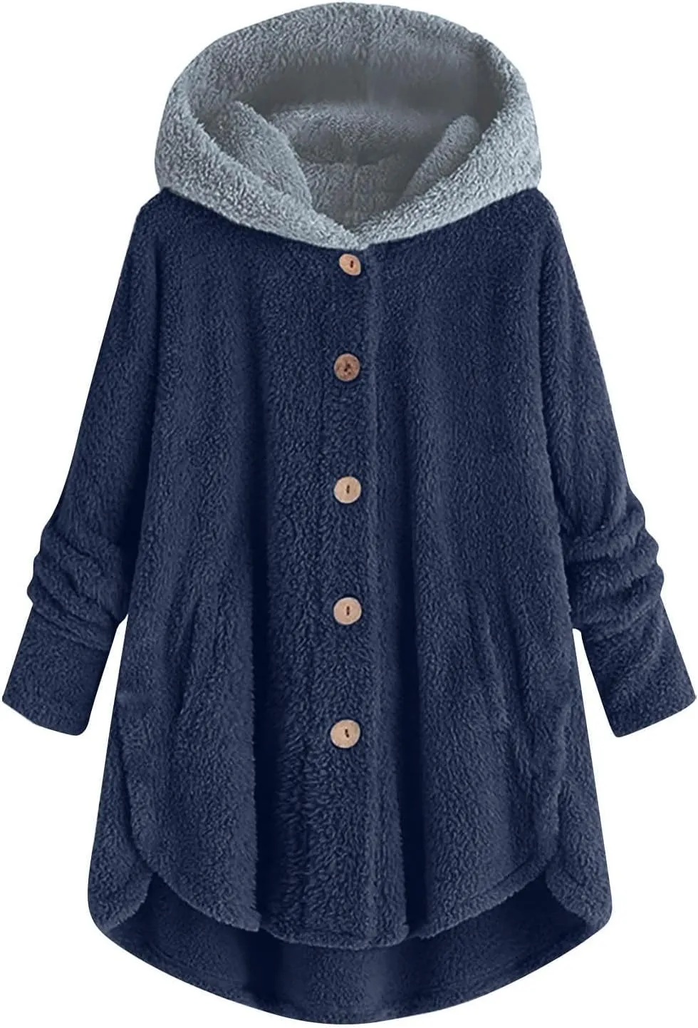 Women's Sherpa Fleece Oversized Coats Button Down Curved Hem Hooded Loose Cardigan Winter Warm Jacket Fuzzy Outwear