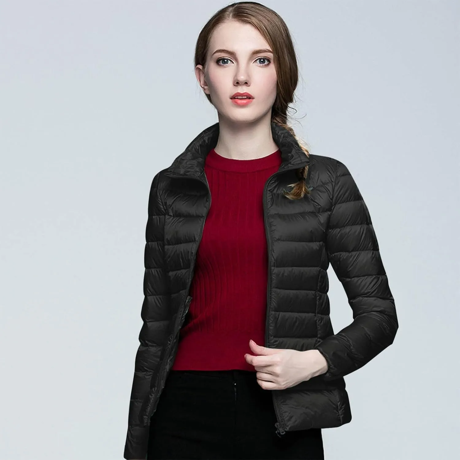 Women's Short Down Coat Packable Puffer Jacket 2024 Hooded Winter Ultra Light Quilted Winter Coat with Pocket Outwear