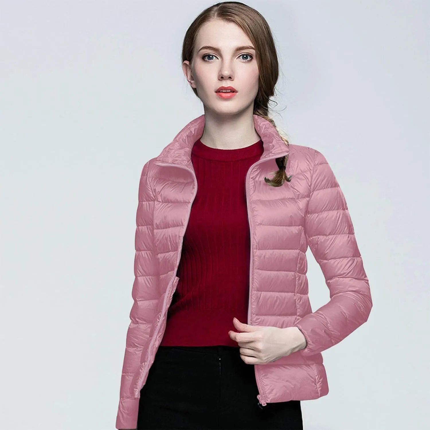 Women's Short Down Coat Packable Puffer Jacket 2024 Hooded Winter Ultra Light Quilted Winter Coat with Pocket Outwear