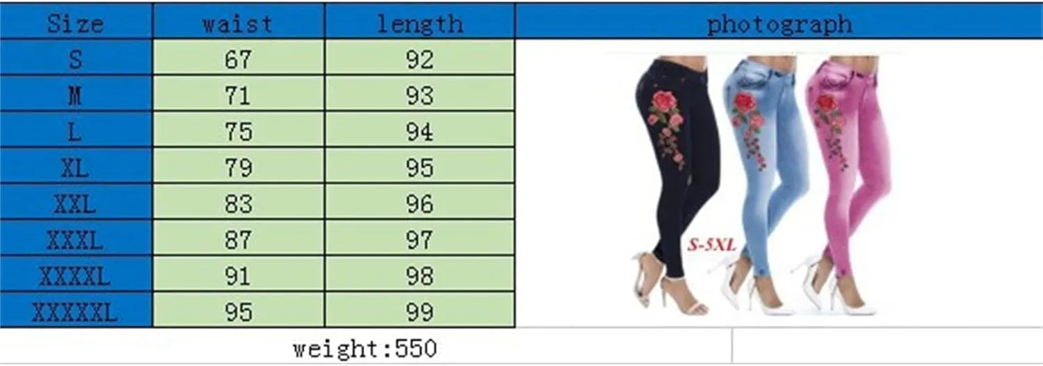 Women's Stretch Embroidered Washed Denim Trousers Slim Fit Flower Skinny Pencil Jeans Pocket Floral Tight Jeans