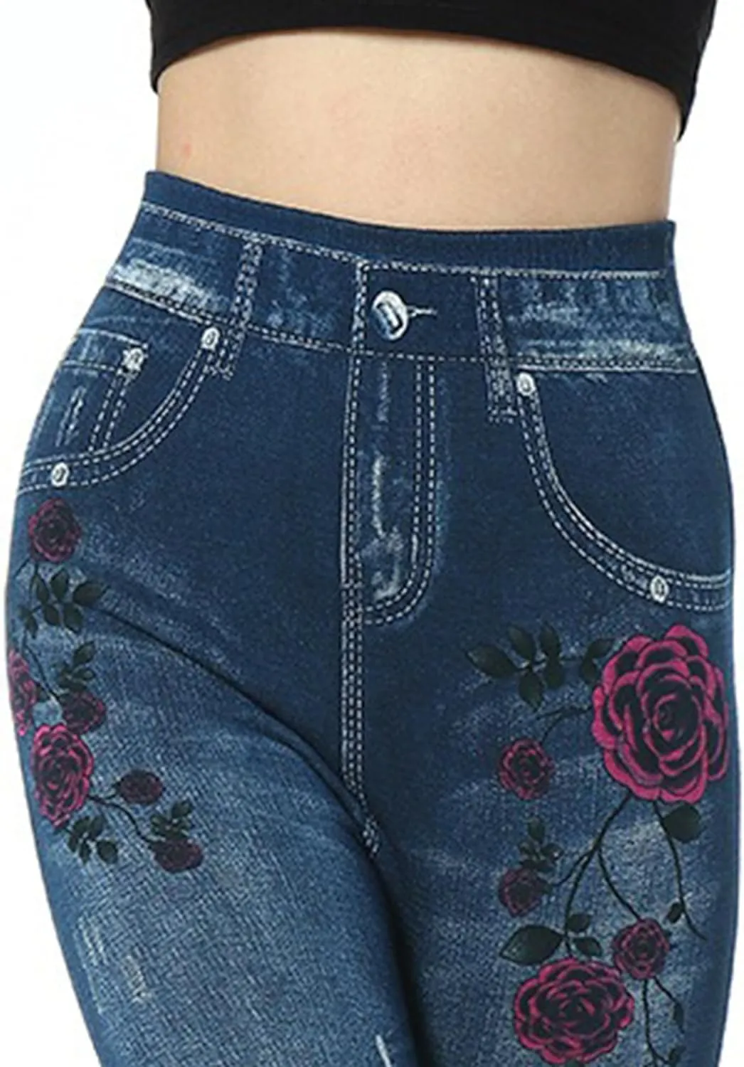 Women's Stretch Embroidered Washed Denim Trousers Slim Fit Flower Skinny Pencil Jeans Pocket Floral Tight Jeans