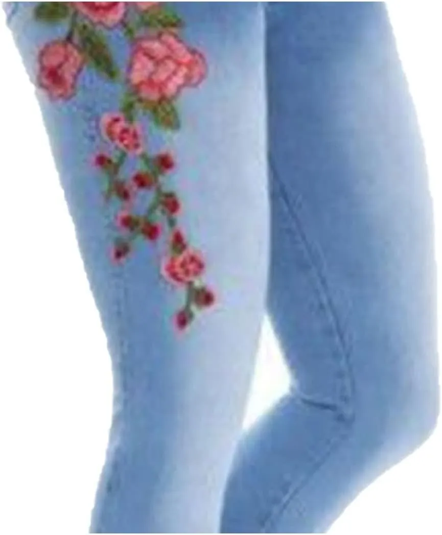 Women's Stretch Embroidered Washed Denim Trousers Slim Fit Flower Skinny Pencil Jeans Pocket Floral Tight Jeans