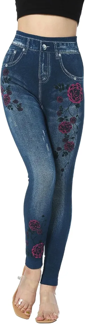 Women's Stretch Embroidered Washed Denim Trousers Slim Fit Flower Skinny Pencil Jeans Pocket Floral Tight Jeans