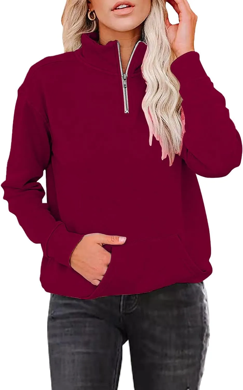 Womens Sweatshirts Cropped Pullover Fleece Quarter Zipper Hoodies Fall outfits Half Zip Clothes