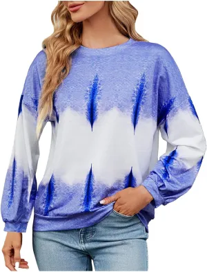 Womens Sweatshirts Tie-dye Cotton Casual Long Sleeve Tops 2025 Spring Fall Crewneck Loose Pullover Tops