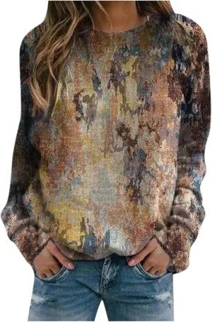 Women's Tie Dye Sweatshirt Long Sleeve Crewneck Oversized Tshirt Trendy Lightweight Comfy Printed Pullover Tops