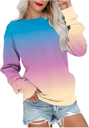 Womens Tie-Dye Y2k Hoodies Crewneck Sweatshirts Oversized Casual Blouse Trendy Long Sleeve Loose Lightweight Shirt
