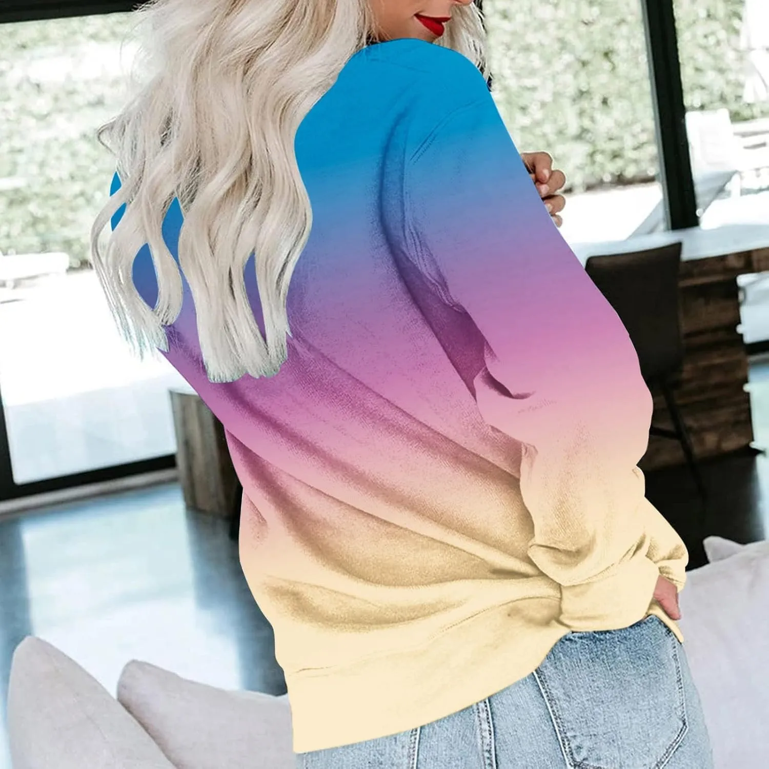 Womens Tie-Dye Y2k Hoodies Crewneck Sweatshirts Oversized Casual Blouse Trendy Long Sleeve Loose Lightweight Shirt