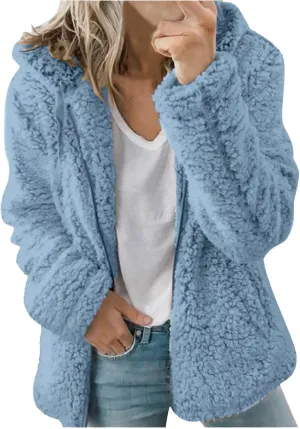 Womens Warm Coats 2025 Winter Fleece Teddy Sherpa Jacket Trendy Full Zip Up Hoodies with Pockets Soft Outerwear