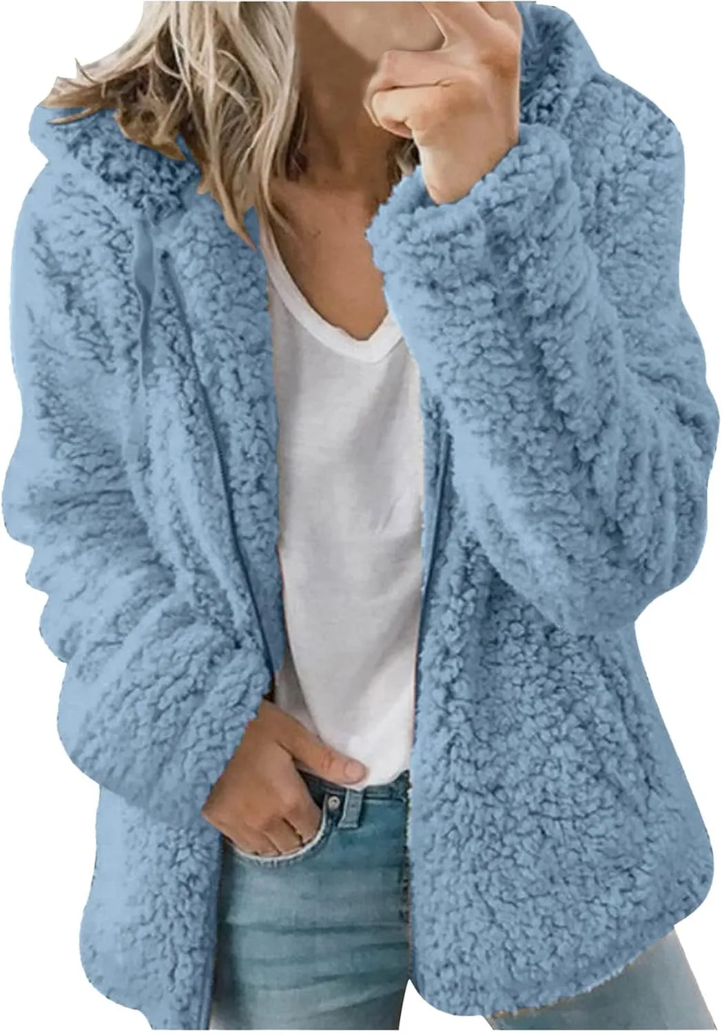 Womens Warm Coats 2025 Winter Fleece Teddy Sherpa Jacket Trendy Full Zip Up Hoodies with Pockets Soft Outerwear