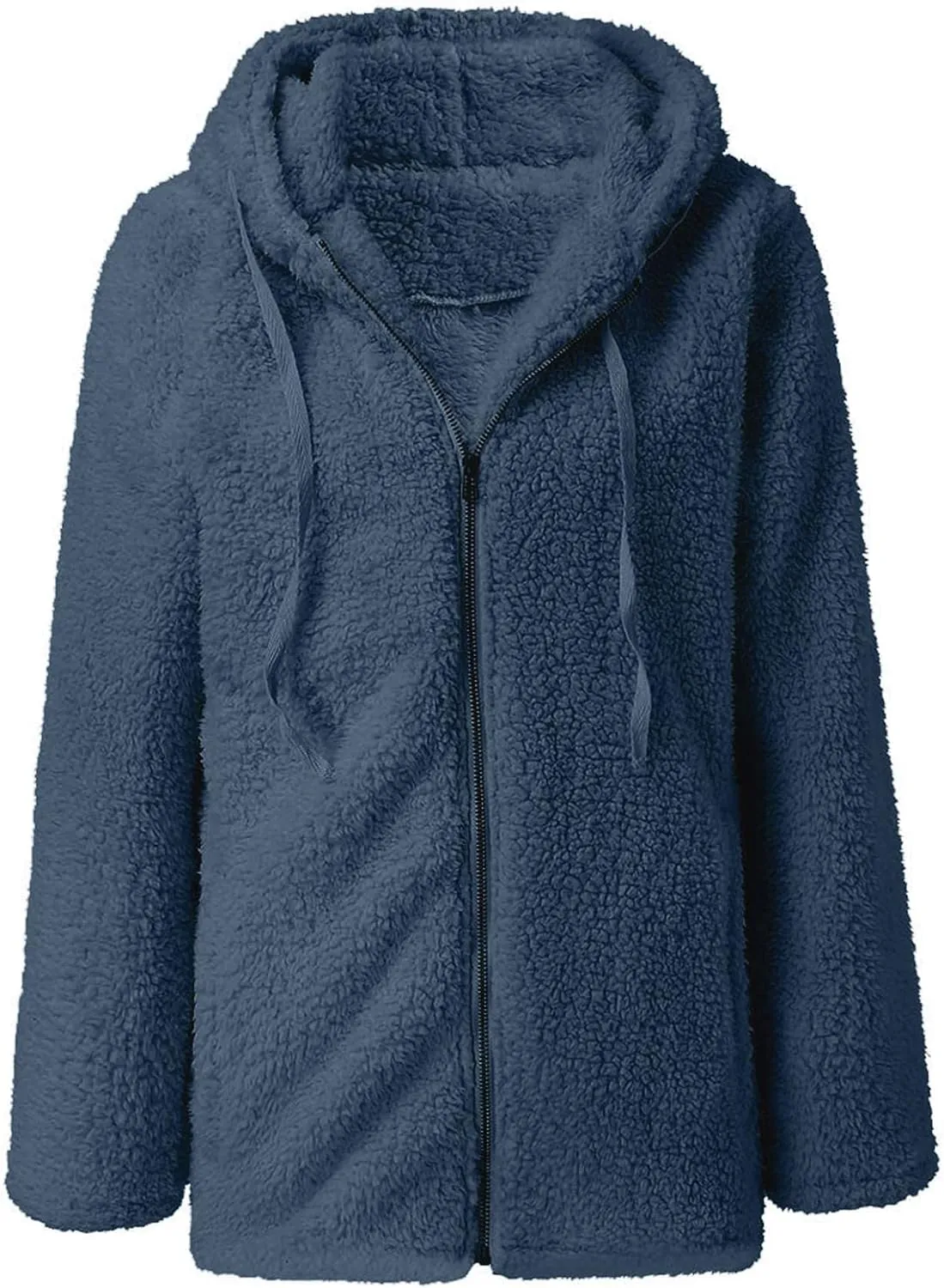 Women's Winter Sherpa Jacket Full Zip Plush Warm Hoodies Soft Fluffy Fleece Coat Solid Fuzzy Hooded Jackets