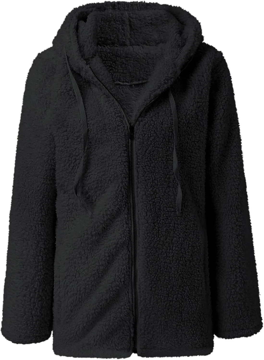 Women's Winter Sherpa Jacket Full Zip Plush Warm Hoodies Soft Fluffy Fleece Coat Solid Fuzzy Hooded Jackets