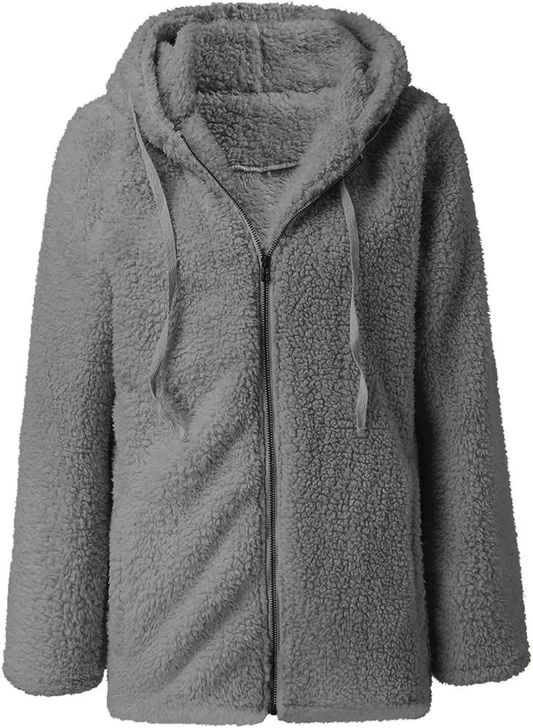 Women's Winter Sherpa Jacket Full Zip Plush Warm Hoodies Soft Fluffy Fleece Coat Solid Fuzzy Hooded Jackets