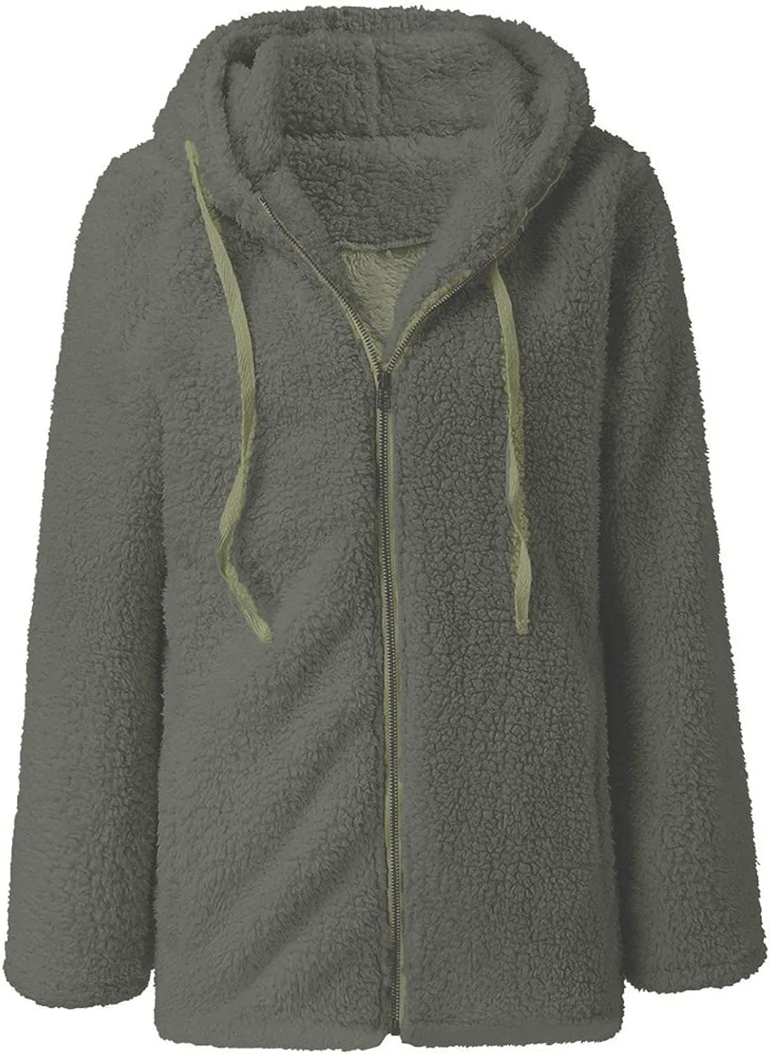 Women's Winter Sherpa Jacket Full Zip Plush Warm Hoodies Soft Fluffy Fleece Coat Solid Fuzzy Hooded Jackets