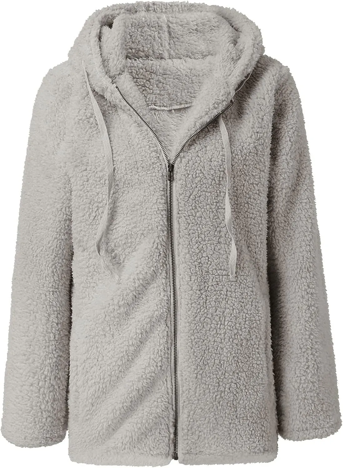Women's Winter Sherpa Jacket Full Zip Plush Warm Hoodies Soft Fluffy Fleece Coat Solid Fuzzy Hooded Jackets
