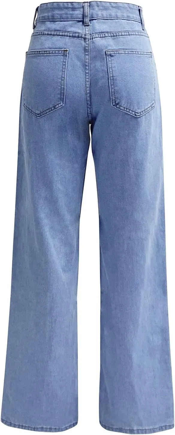 Women's Work Jeans High Waisted Jeans Stretch Trendy Straight Leg Jeans with Pockets